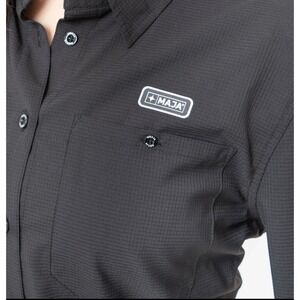 MAJA Mens Button Up Long Sleeve Textured Grid Pocket Shirt Black Size L